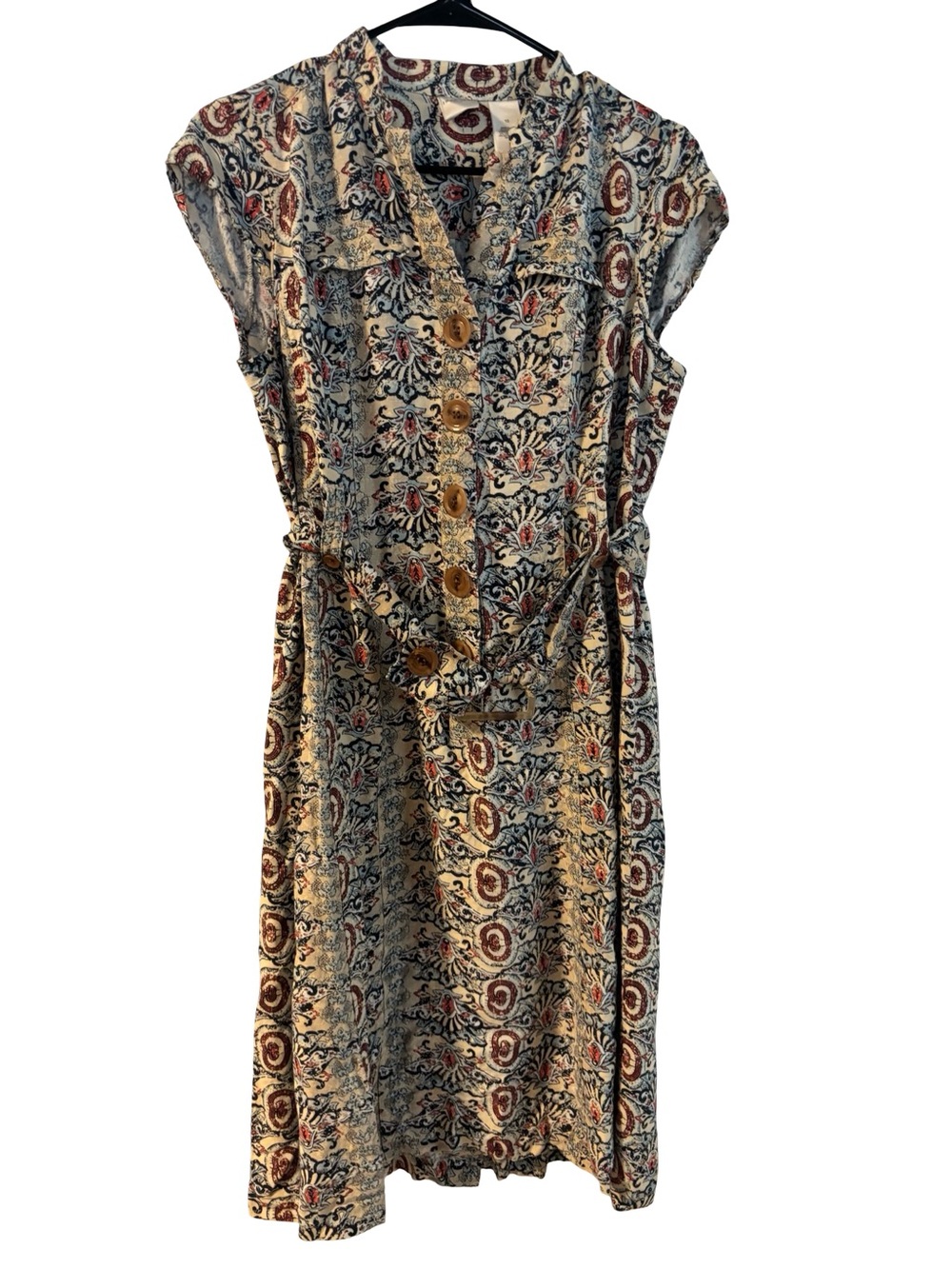 Emma James Beige Button Down Boho VTG Inspired Paisley Linen Midi Dress Size 10 - Picture 3 of 7